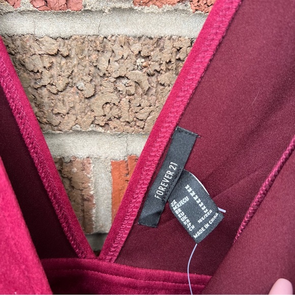 Forever 21 Burgundy Faux Suede Pinafore Bodycon Dress - Picture 3 of 4
